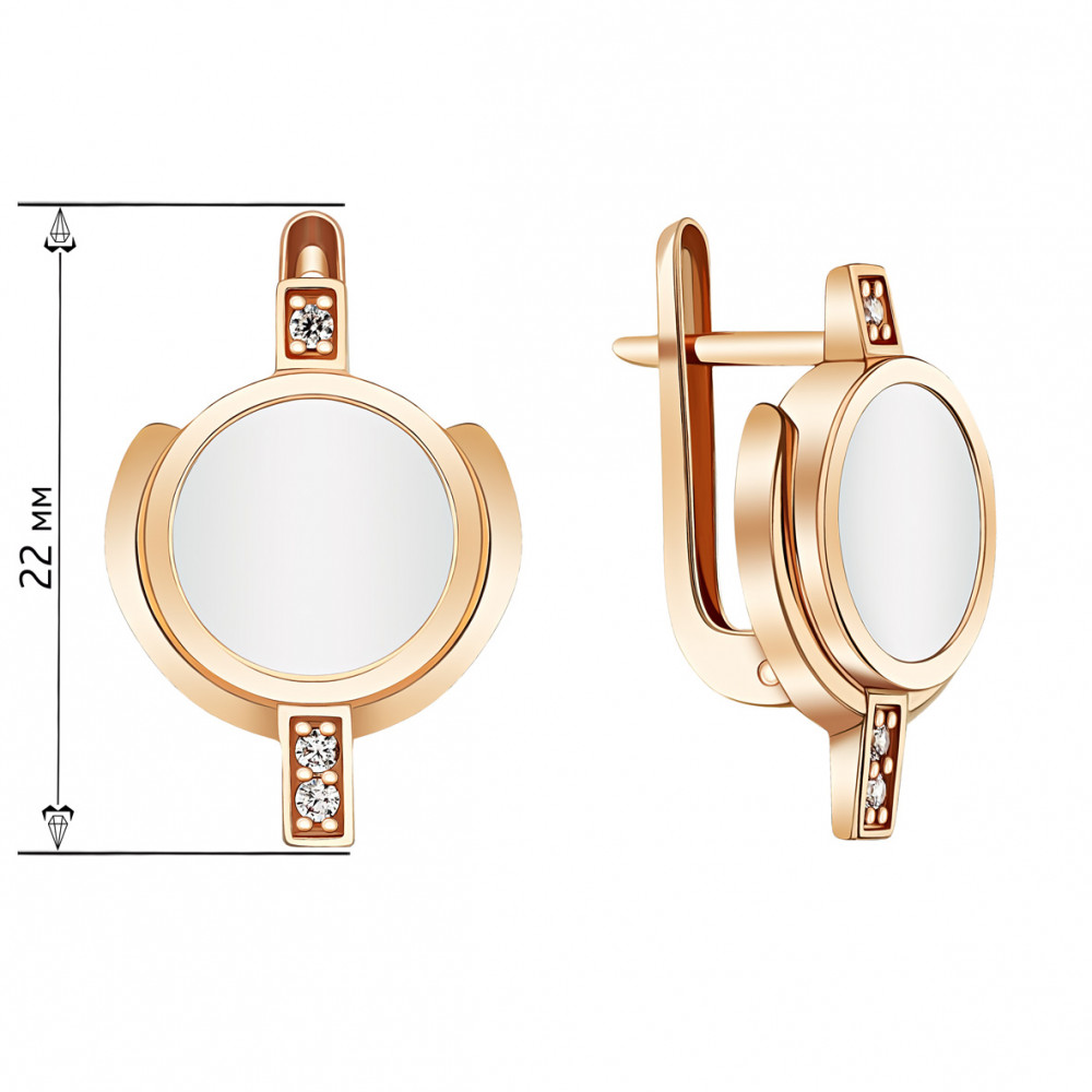 Gold earrings with pearl and cubic zirconia. Article 440708  - Photo 2