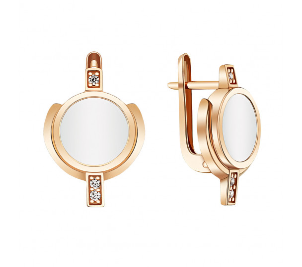 Gold earrings with pearl and cubic zirconia. Article 440705 - Photo  1