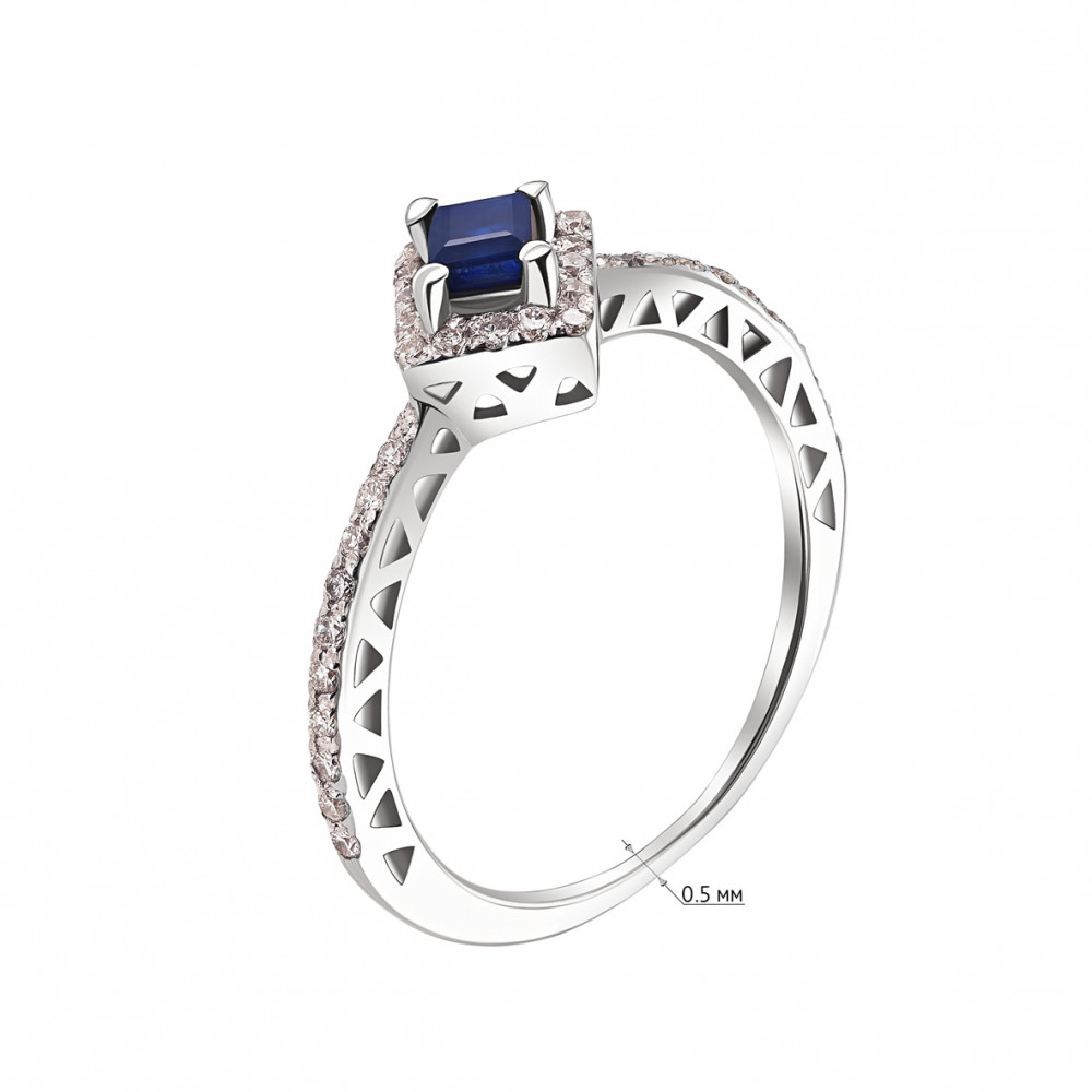 Кольцо в белом золоте с бриллиантами и сапфирами. Артикул 741616В  размер 16 - Фото 3