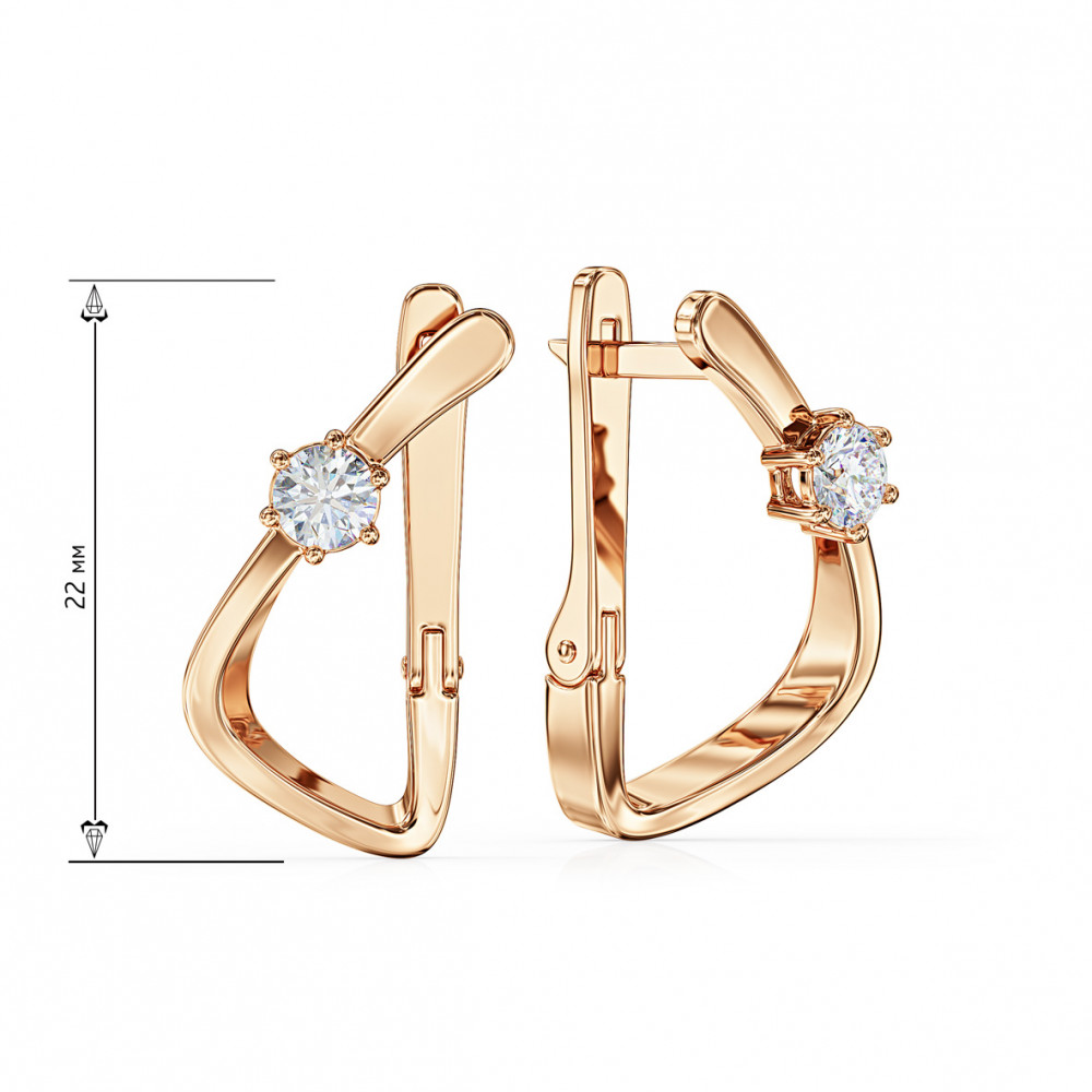 Gold earrings with cubic zirkonia. Article 490139  - Photo 2