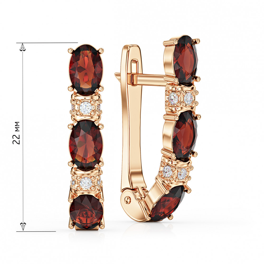 Золоті сережки з гранатом і фіанітами. Артикул 444021  - Фото 2