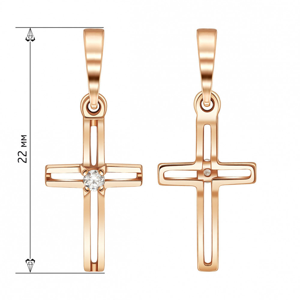 Золотий хрестик з фіанітом. Артикул 260001  - Фото 2