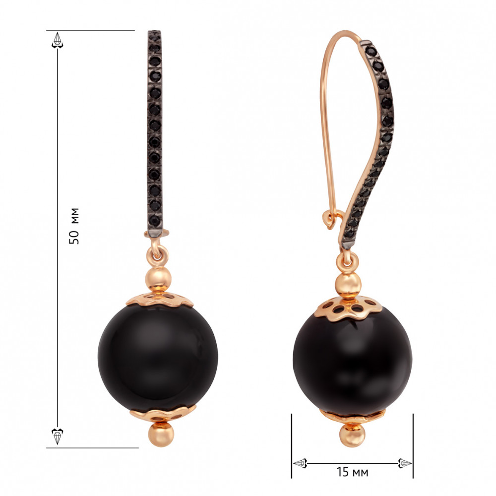 Gold earrings with agate and cubic zirkonia. Article 459093  - Photo 2