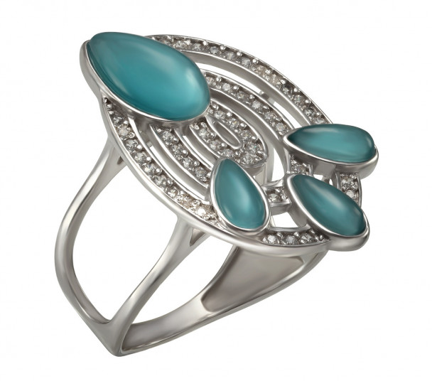 Двойное серебряное кольцо с фианитами. Артикул 380526С - Фото  1