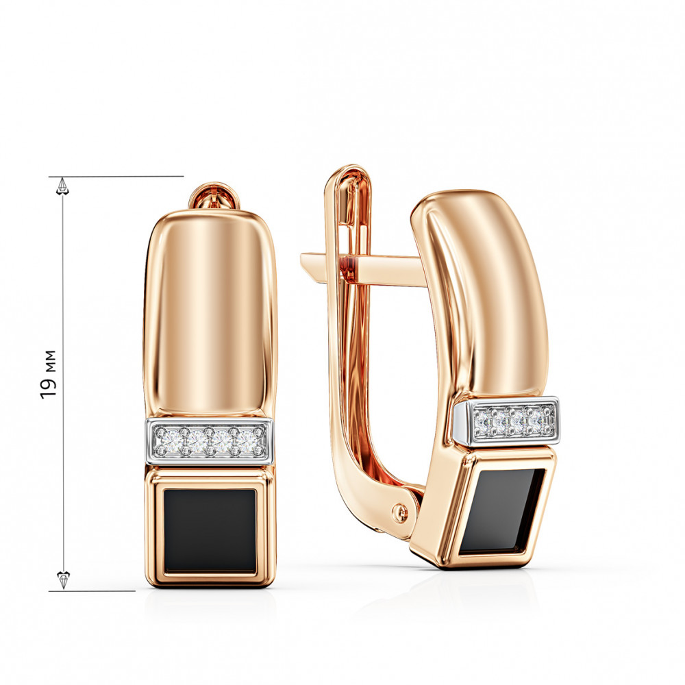 Золотые серьги с агатом и фианитами. Артикул 459434  - Фото 2