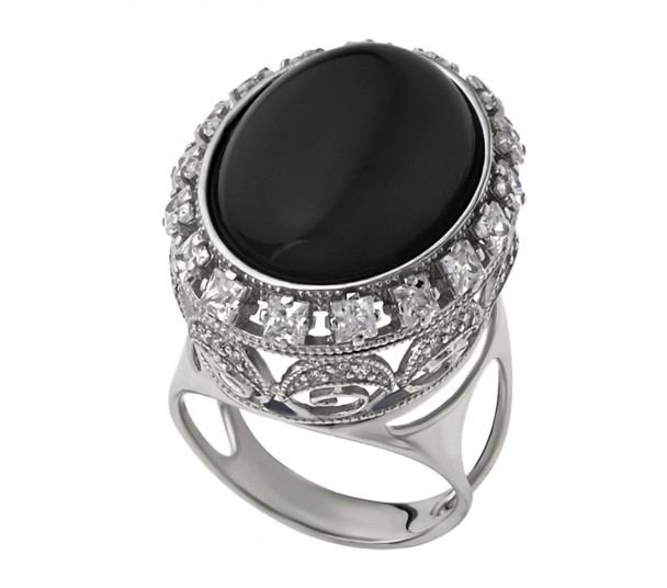 Серебряное кольцо с агатом и фианитами. Артикул 379617С  размер 19.5 - Фото 1