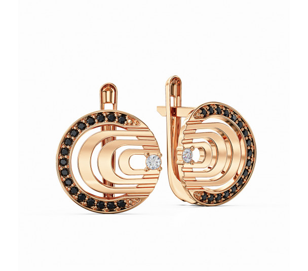 Золотые серьги с фианитами. Артикул 490077 - Фото  1