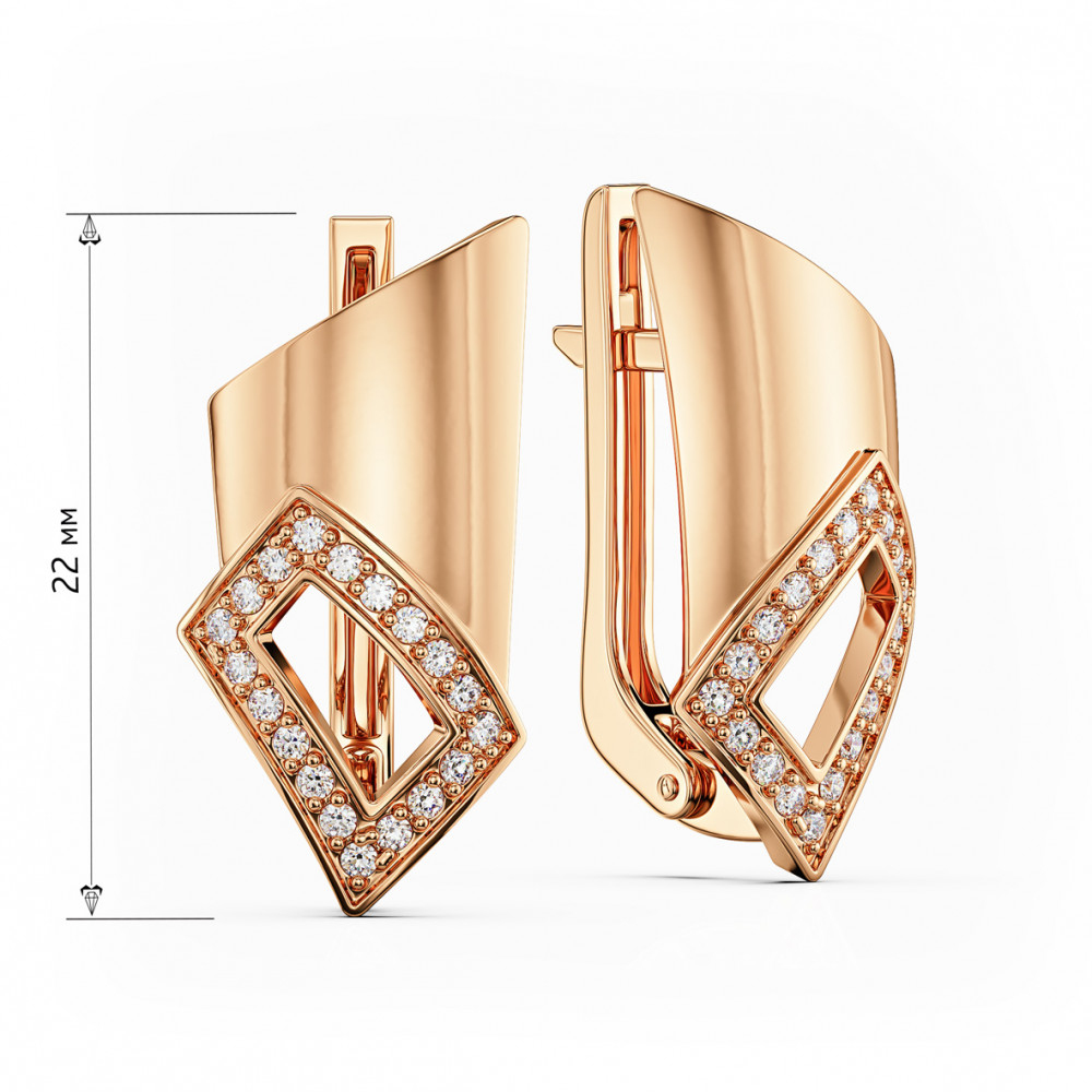 Золотые серьги с фианитами. Артикул 490078  - Фото 2