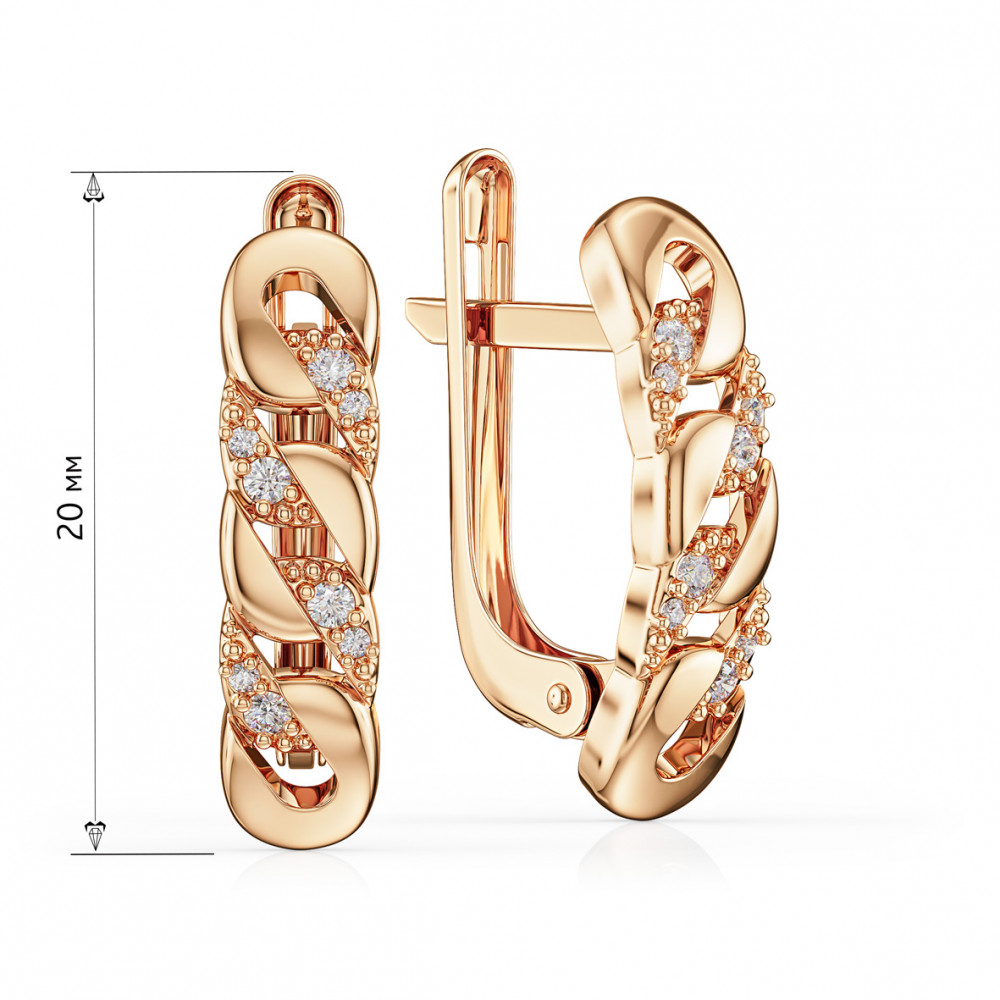 Gold earrings with cubic zirkonia. Article 490148  - Photo 2