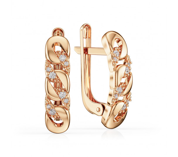 Gold earrings with cubic zirkonia. Article 420423 - Photo  1