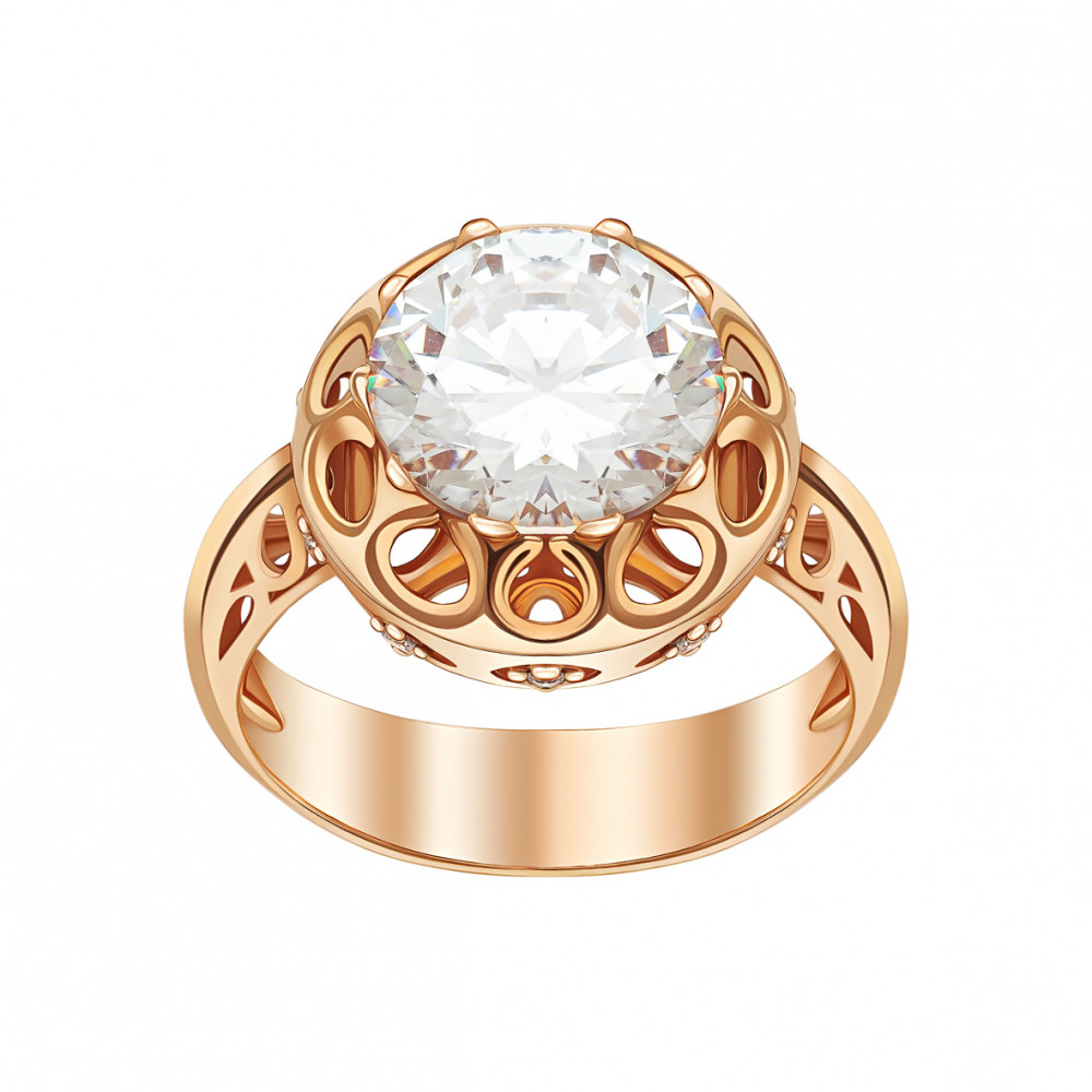 Gold ring with cubic zirkonia. Article 330936  size 18.5 - Photo 2