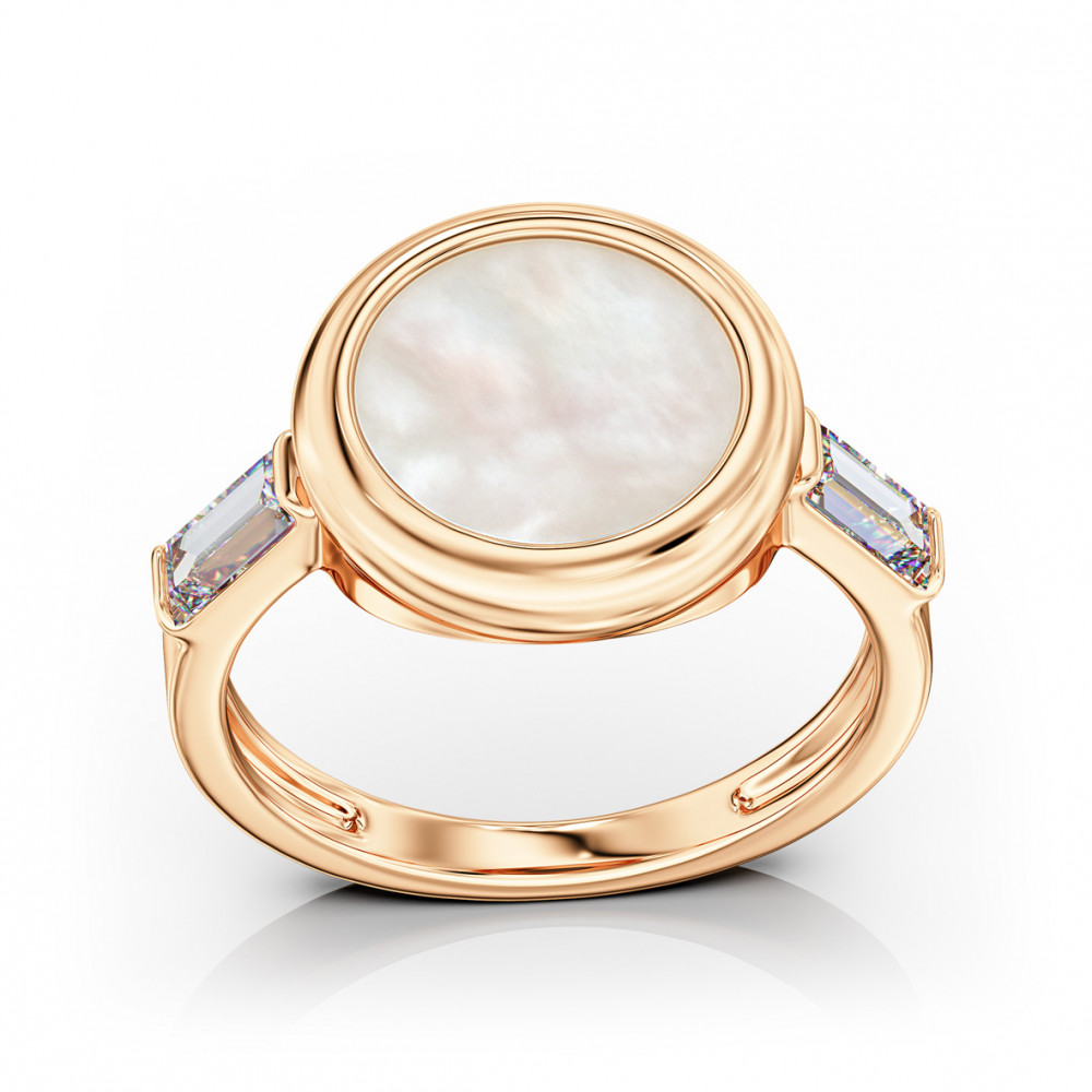 Золотое кольцо с перламутром и фианитами. Артикул 360618  размер 16.5 - Фото 2