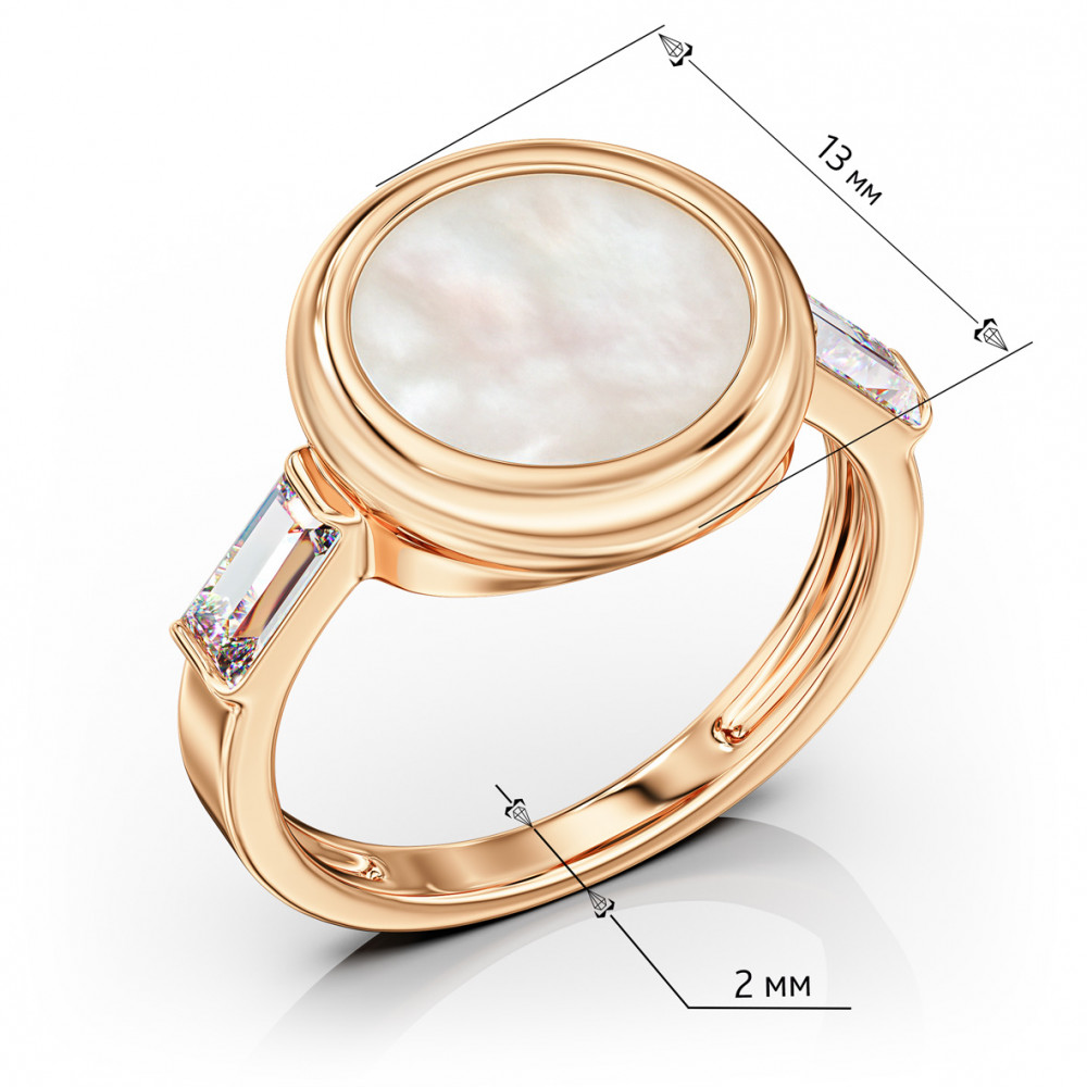 Золотое кольцо с перламутром и фианитами. Артикул 360618  размер 16.5 - Фото 3