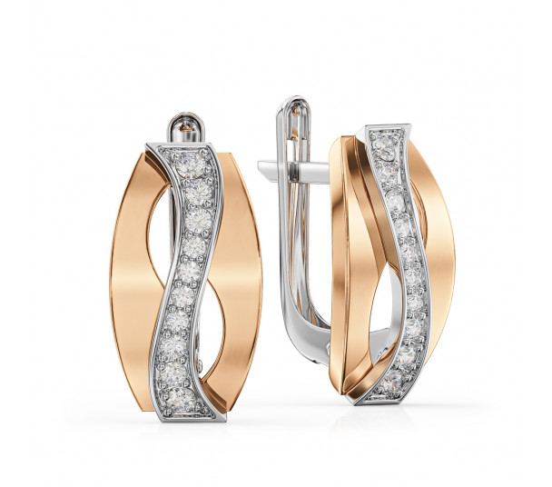 Золоті сережки з фіанітами. Артикул 420413 - Фото  1