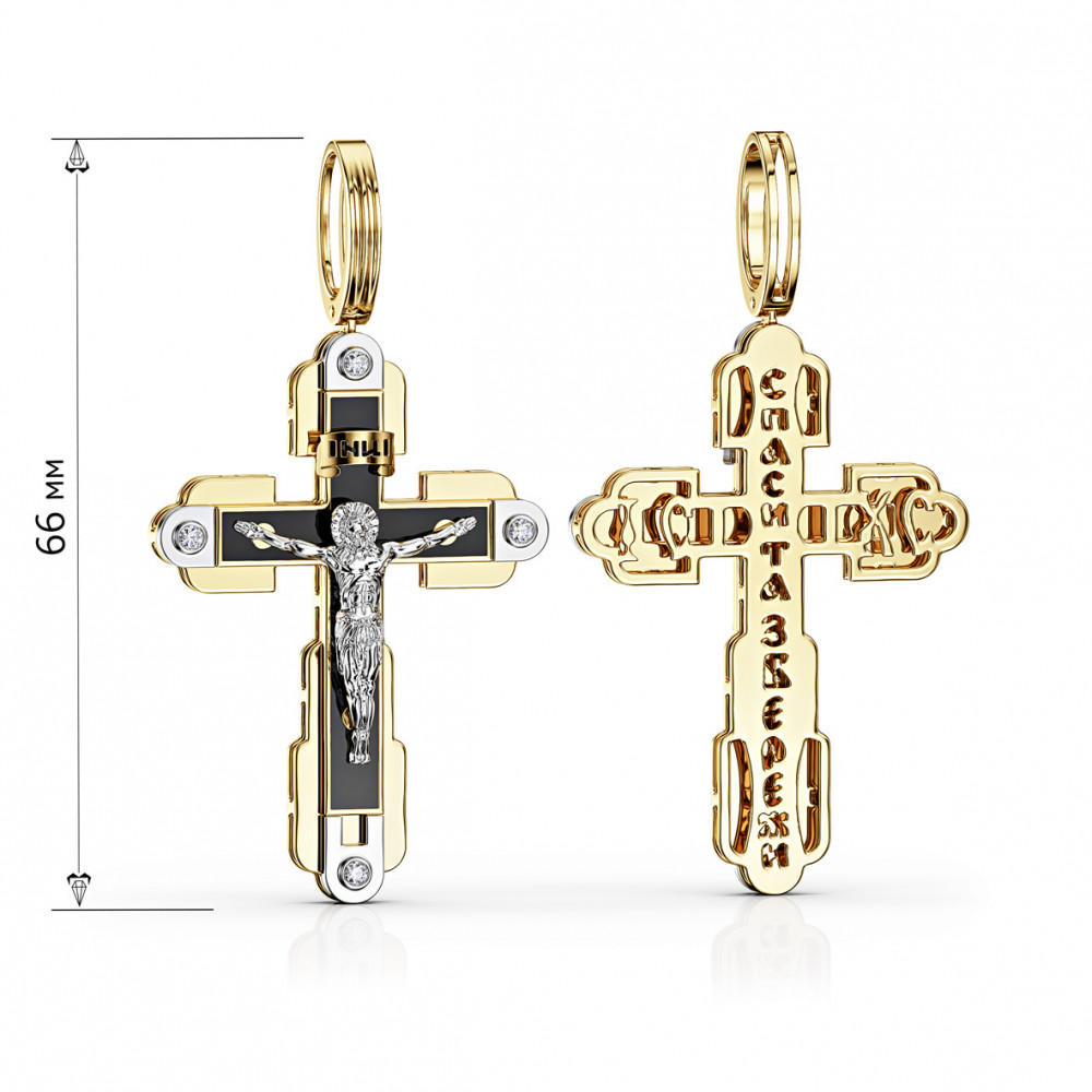 Золотий хрестик з діамантами і емаллю. Артикул 720030В (копия)  - Фото 3