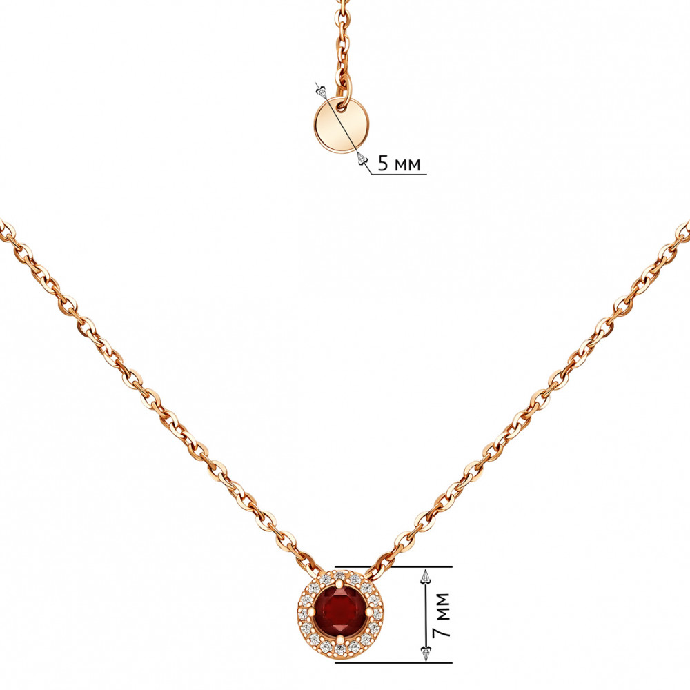 Золотое колье с гранатом и фианитами. Артикул 864635  размер 400 - Фото 2