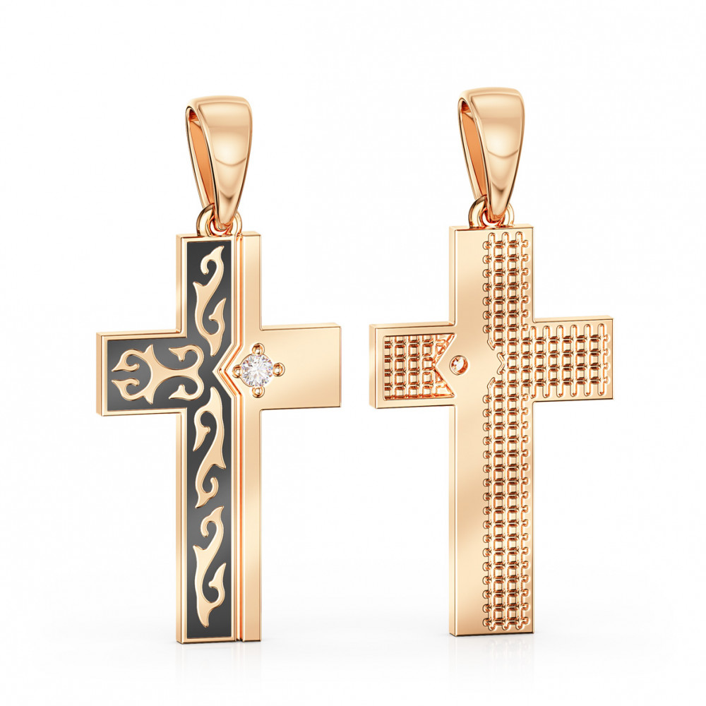 Золотий хрестик з фіанітами і емаллю. Артикул 260035Е  - Фото 2