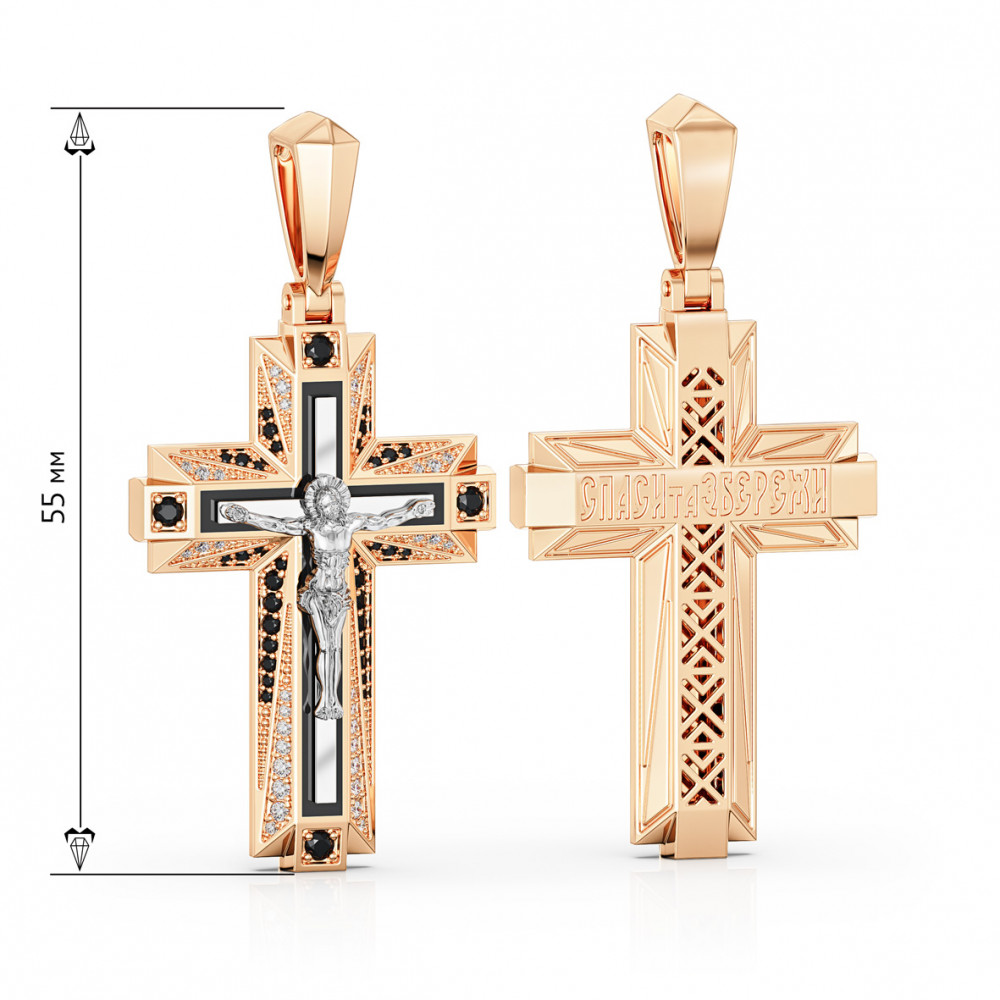 Gold cross with cubic zirconias and enamel. Article 270144Е  - Photo 2