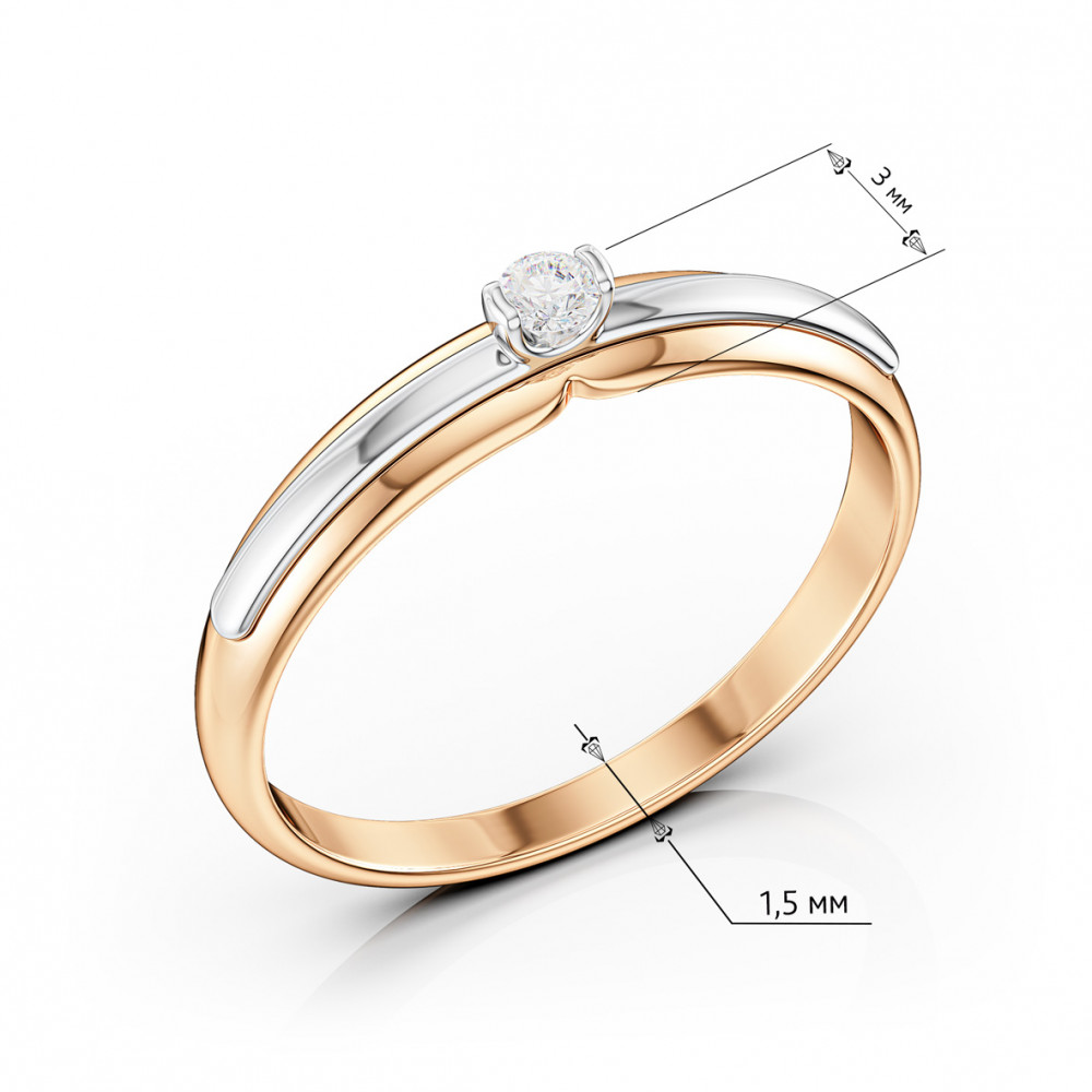 Золота каблучка з фіанітом. Артикул 350118  розмір 16.5 - Фото 3
