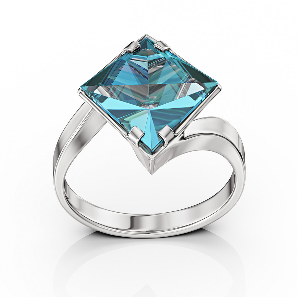 Золота каблучка з блакитним топазом. Артикул 361736В  розмір 17 - Фото 2