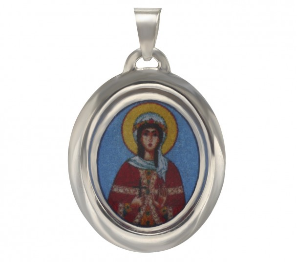 Серебряная ладанка Святая великомученица Варвара, с эмалью. Артикул 100579А  - Фото 1