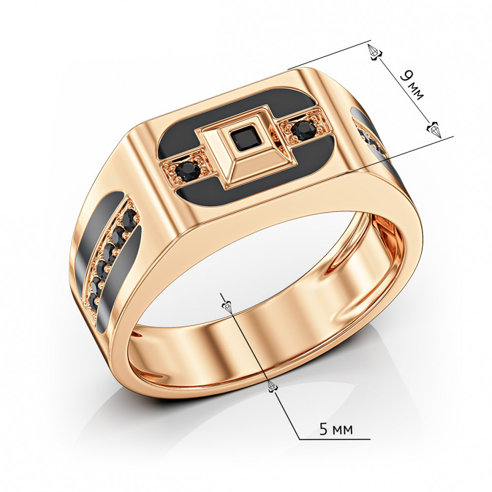 Gold ring with cubic zirkonia and enamel. Article 380757Е  size 20.5 - Photo 3