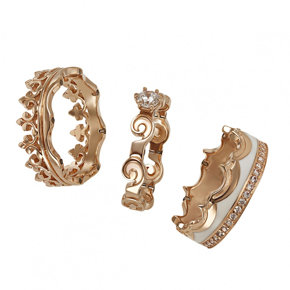 Золотое кольцо-корона с фианитами и эмалью. Артикул 330091Е  размер 16 - Фото 2