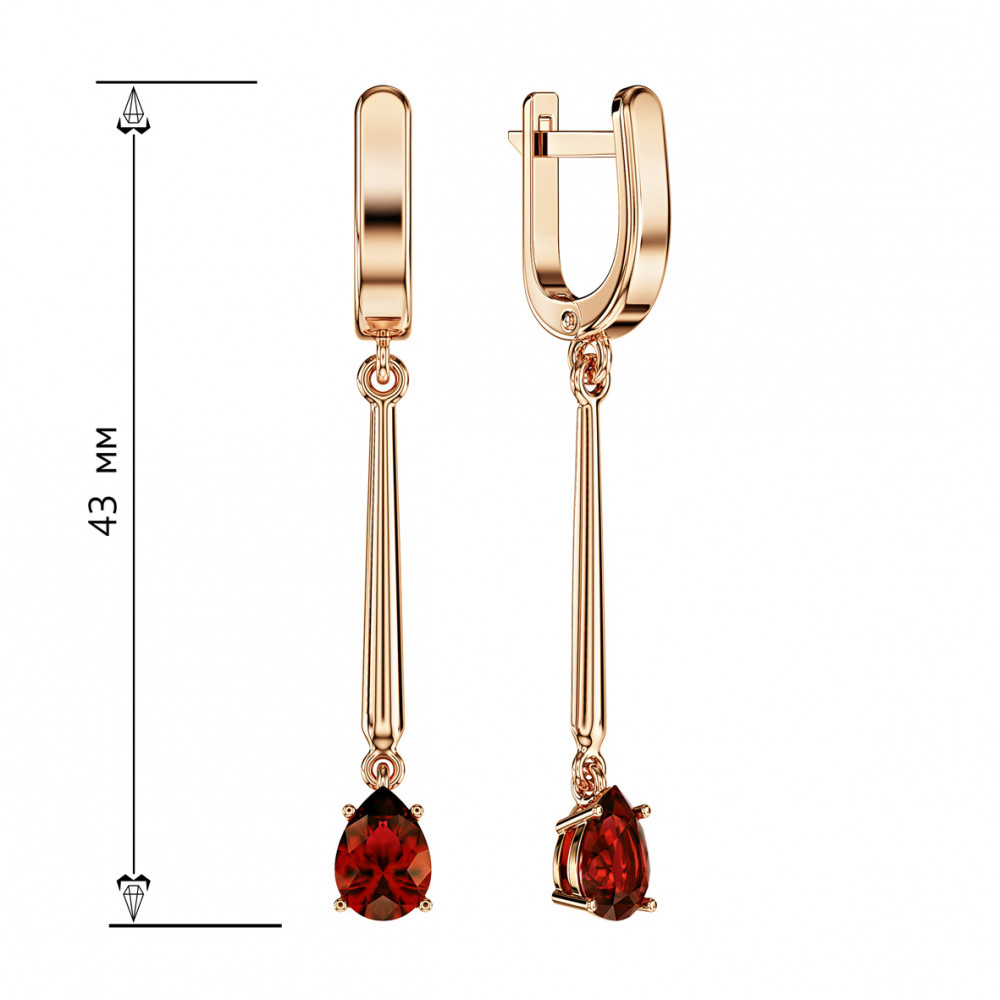 Gold earrings with garnet. Article 444791  - Photo 2