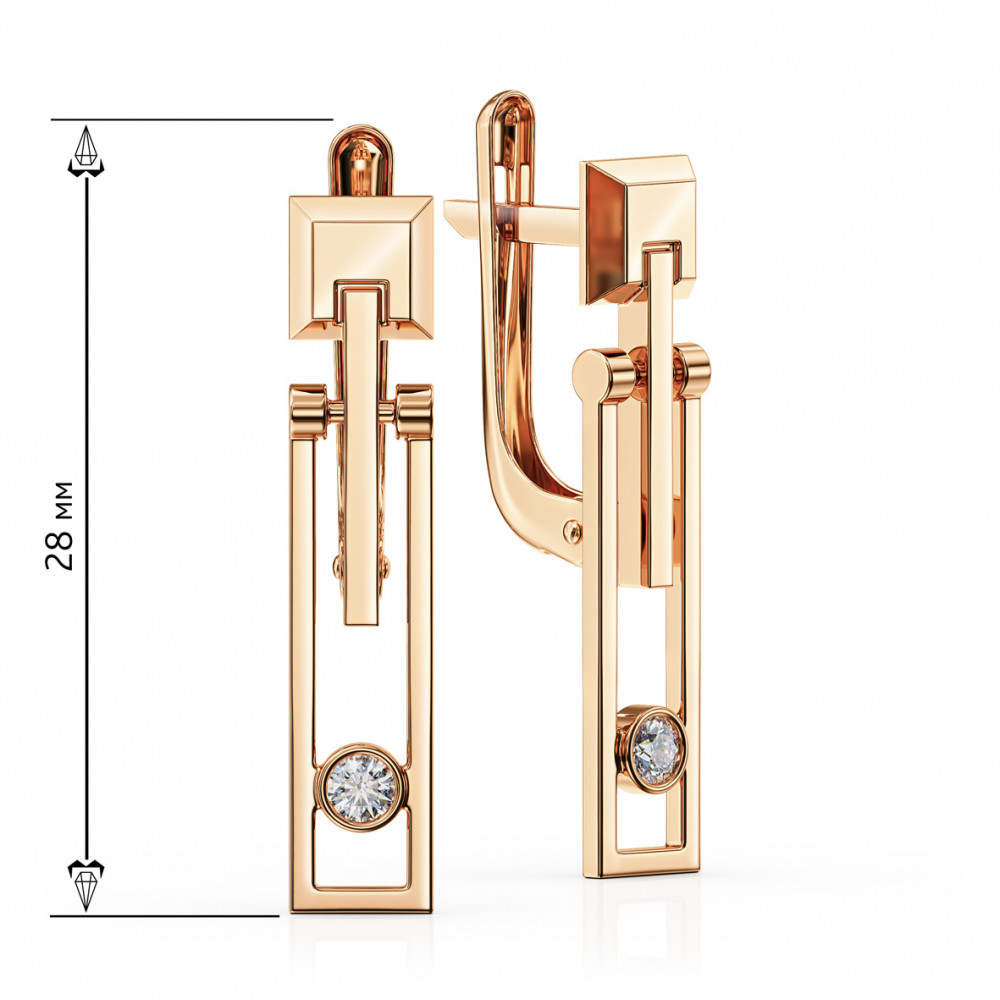 Gold earrings with cubic zirkonia. Article 490152  - Photo 2