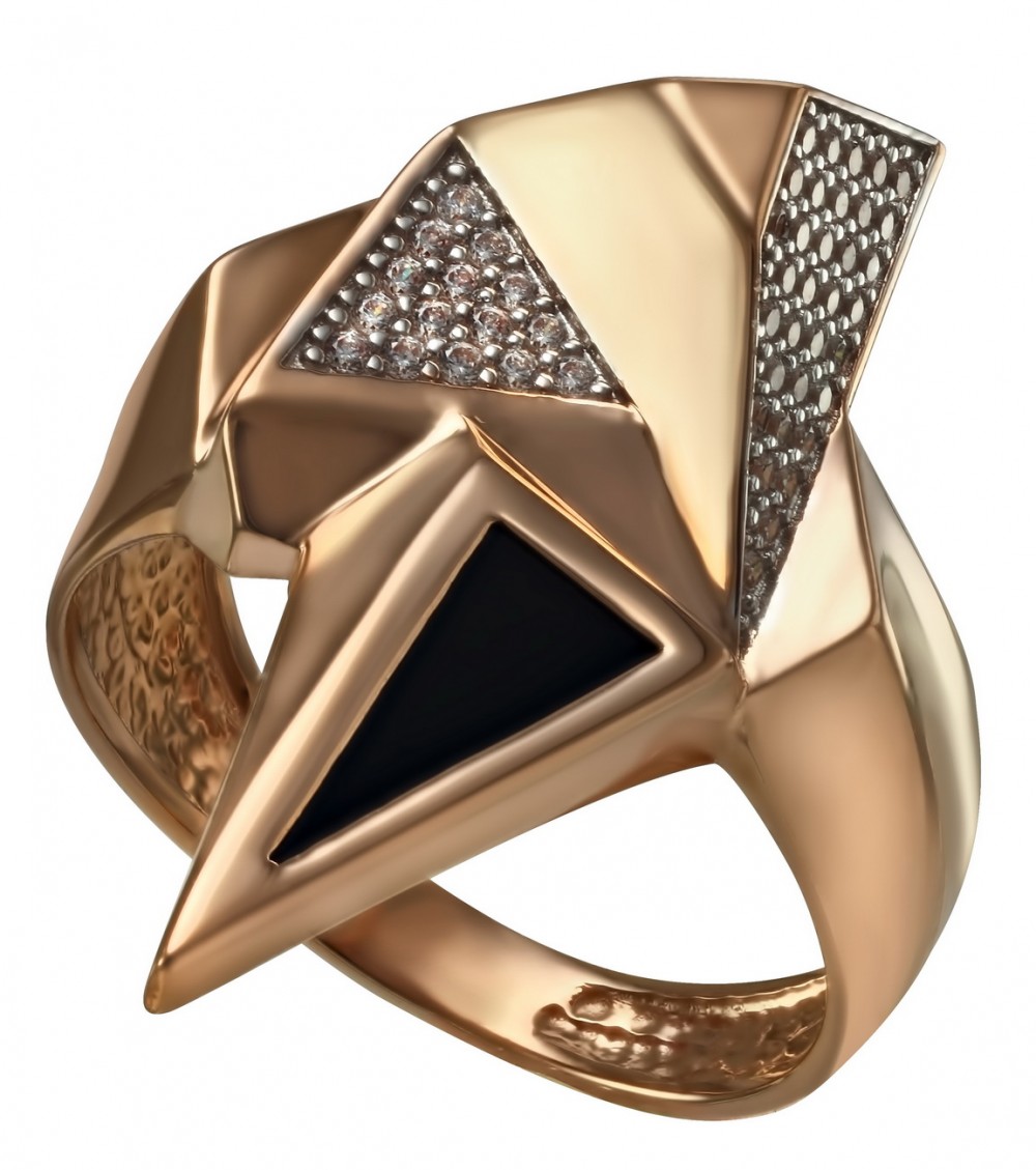Золотое кольцо с агатом и фианитами. Артикул 369607  размер 17 - Фото 2