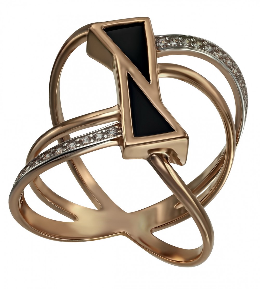 Золотое кольцо с агатом и фианитами. Артикул 369604  размер 18 - Фото 2