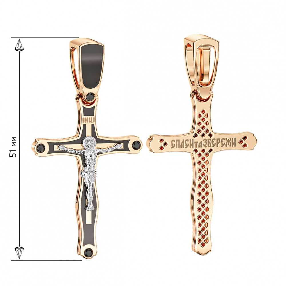 Gold cross with cubic zirconias and enamel. Article 270142Е  - Photo 3