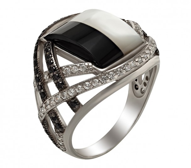 Серебряное кольцо с фианитами. Артикул 380060С - Фото  1