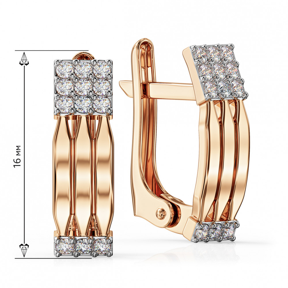 Gold earrings with cubic zirkonia. Article 420309  - Photo 2
