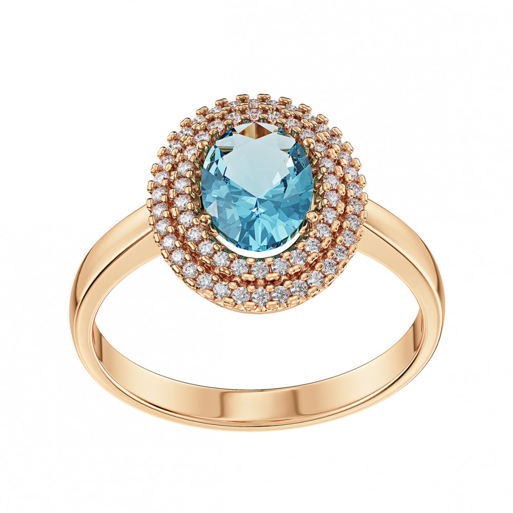 Gold ring with blue topaz and cubic zirkonia. Article 361757  size 18 - Photo 2
