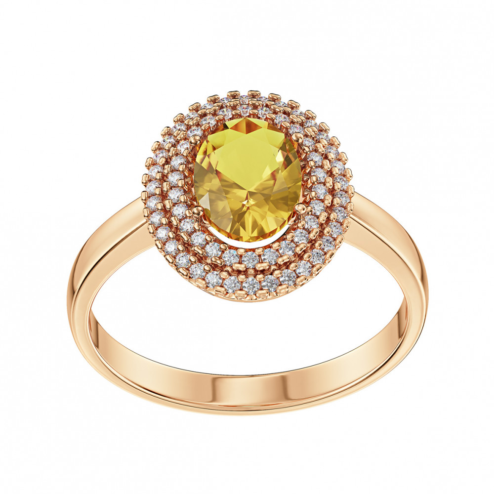 Gold ring with citrine and cubic zirconia. Article 369757  size 19 - Photo 2