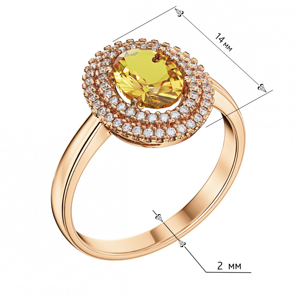 Gold ring with citrine and cubic zirconia. Article 369757  size 19 - Photo 3