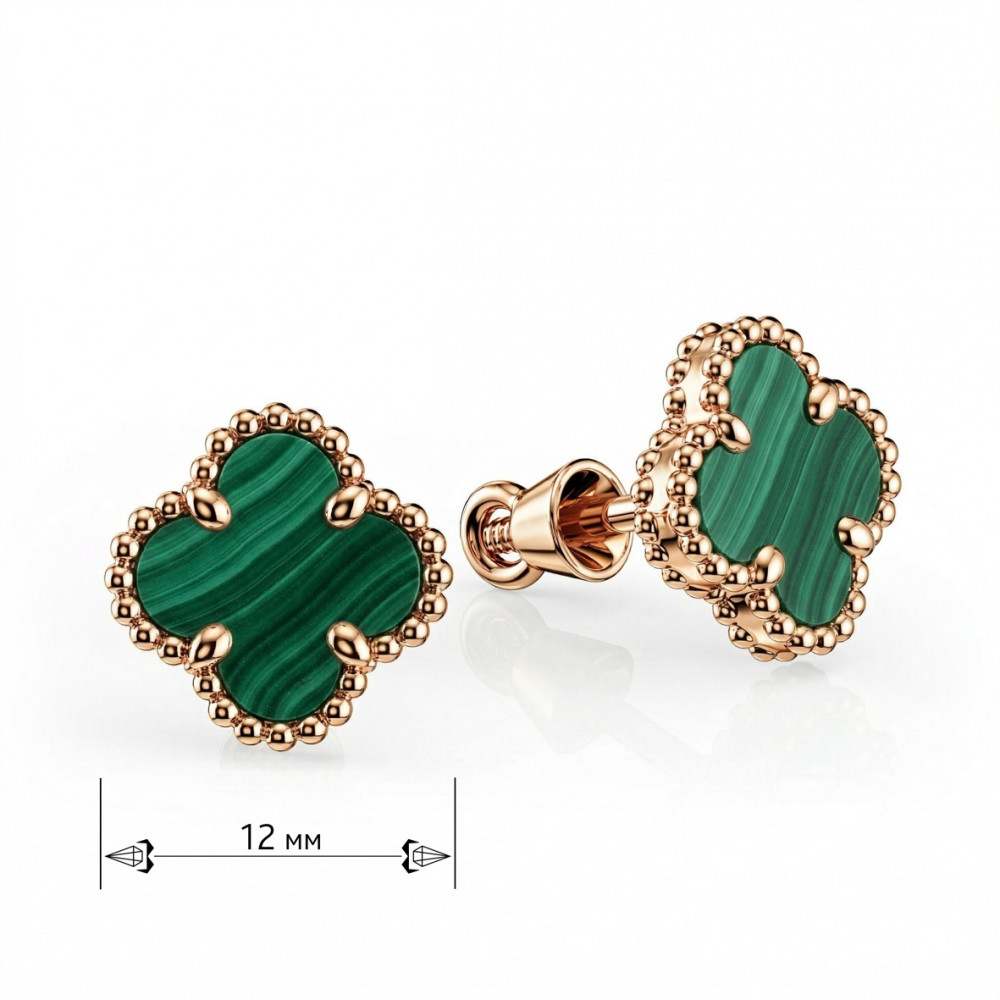 Золотые серьги с малахитом. Артикул 5711159  - Фото 2