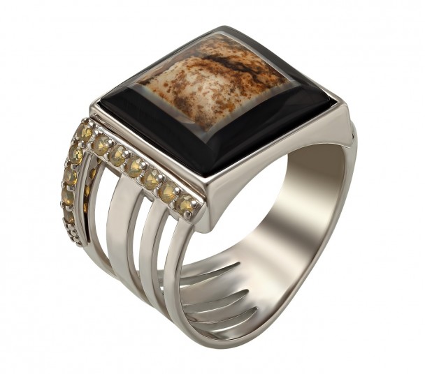 Серебряное кольцо с жемчугом и фианитами. Артикул 320851С - Фото  1