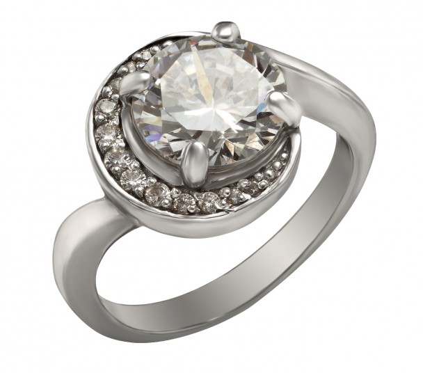 Серебряное кольцо с жемчугом и фианитами. Артикул 320036С - Фото  1