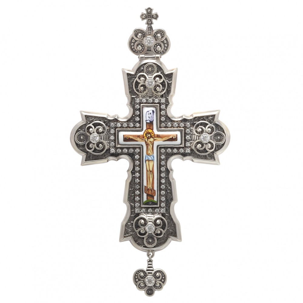 Наперсный крест (без цепи) с фианитами и эмалью. Артикул 270018А  - Фото 3