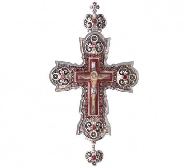 Наперсный крест (без цепи) с фианитами и эмалью. Артикул 270018А  - Фото 1
