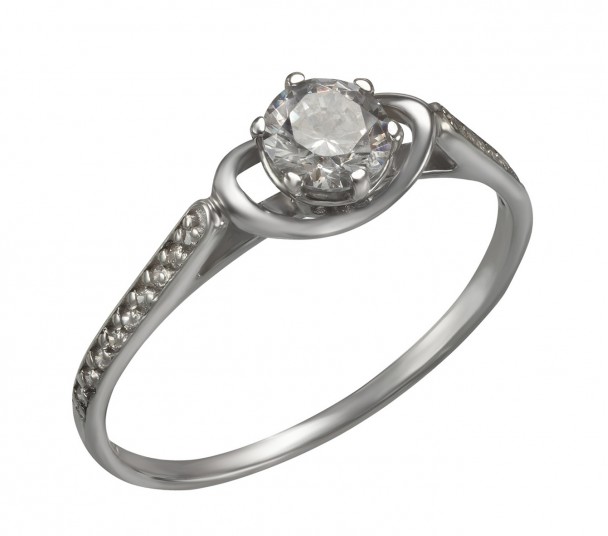 Серебряное кольцо с гранатом и фианитами. Артикул 374650С - Фото  1