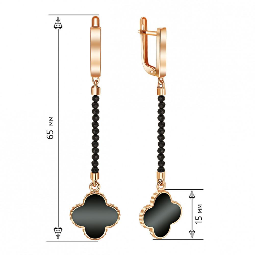 Gold earrings with onyx and enamel. Article 479076Е  - Photo 3