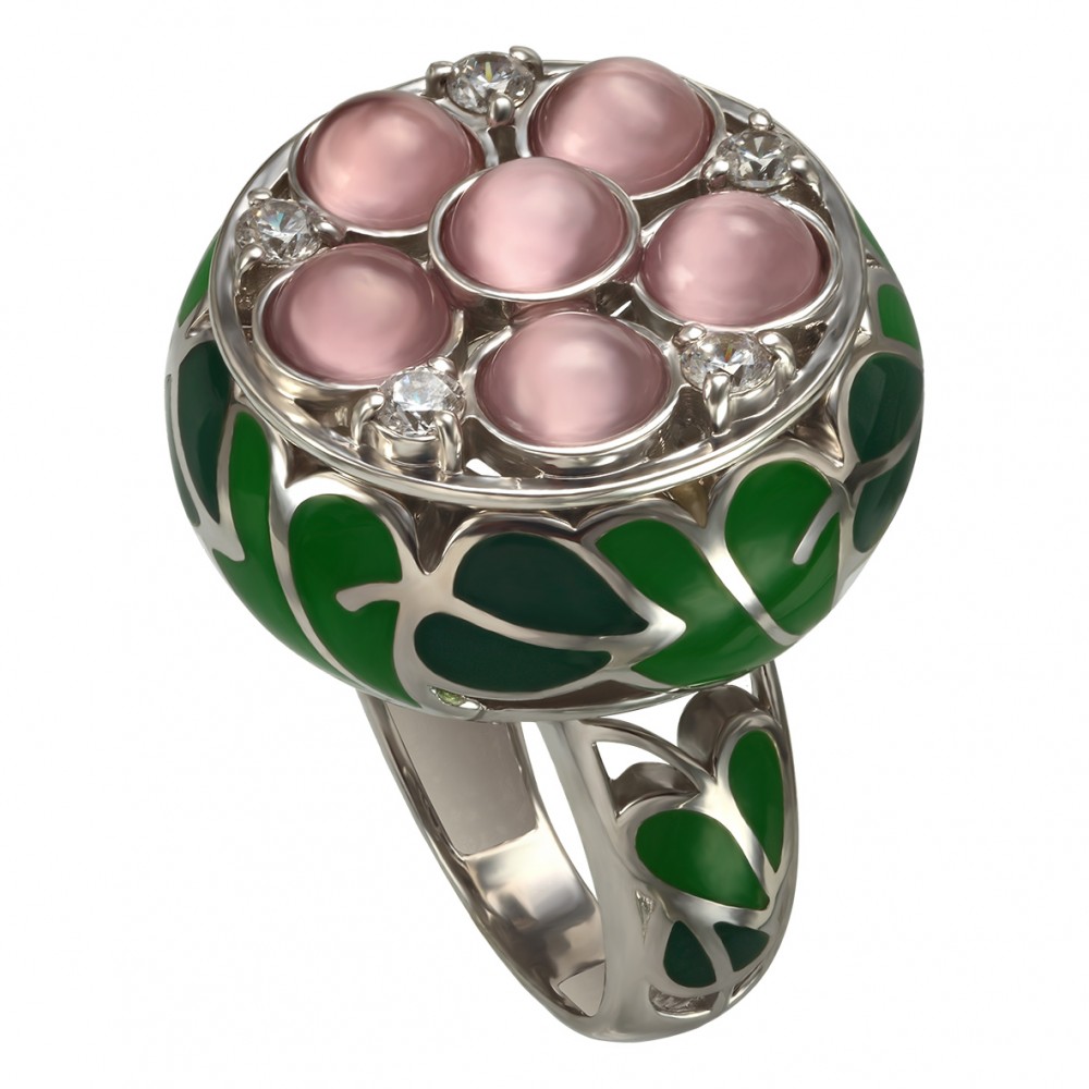 Серебряное кольцо с фианитами, улекситами и эмалью. Артикул 330662А  размер 19 - Фото 2