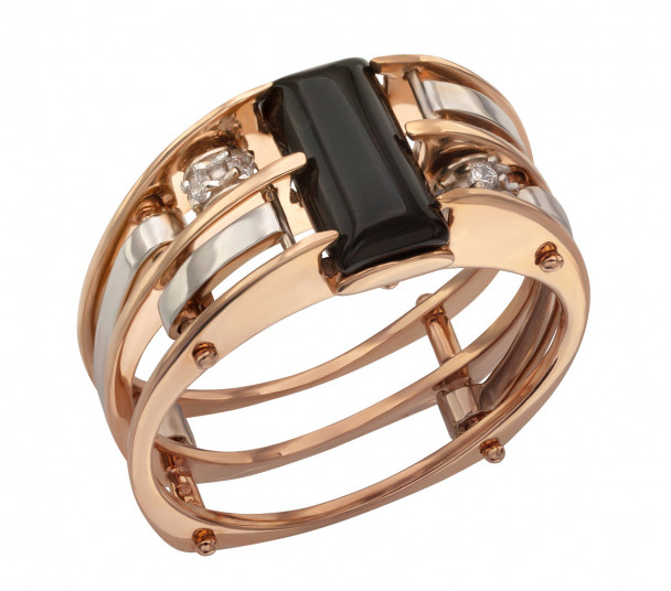Золотое кольцо с фианитами и эмалью. Артикул 330157Е - Фото  1