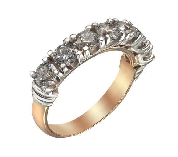 Золотое кольцо с фианитами и эмалью. Артикул 330139Е - Фото  1