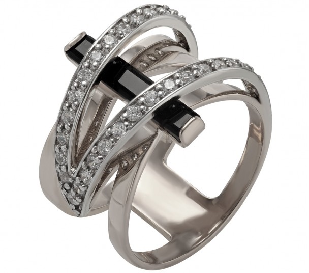 Серебряное кольцо с вставкой из золота и фианитом. Артикул 330823Н - Фото  1