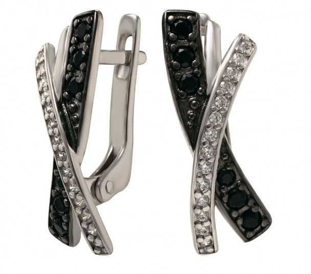 Серебряные серьги-подвески с жемчугом и фианитами. Артикул 430615С - Фото  1