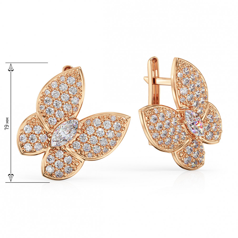 Gold earrings with cubic zirkonia. Article 420263  - Photo 2